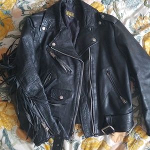 Vintage Leather Fringed Motorcycle Jacket